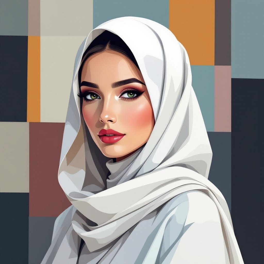 Woman in Hijab: Cubist Geometric Art Deco Style