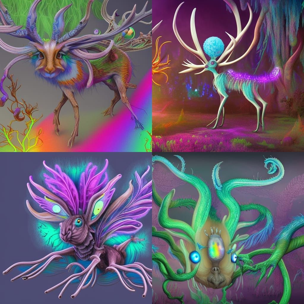 Fairycore Diseased Jackalope with Hallucigenia Worm