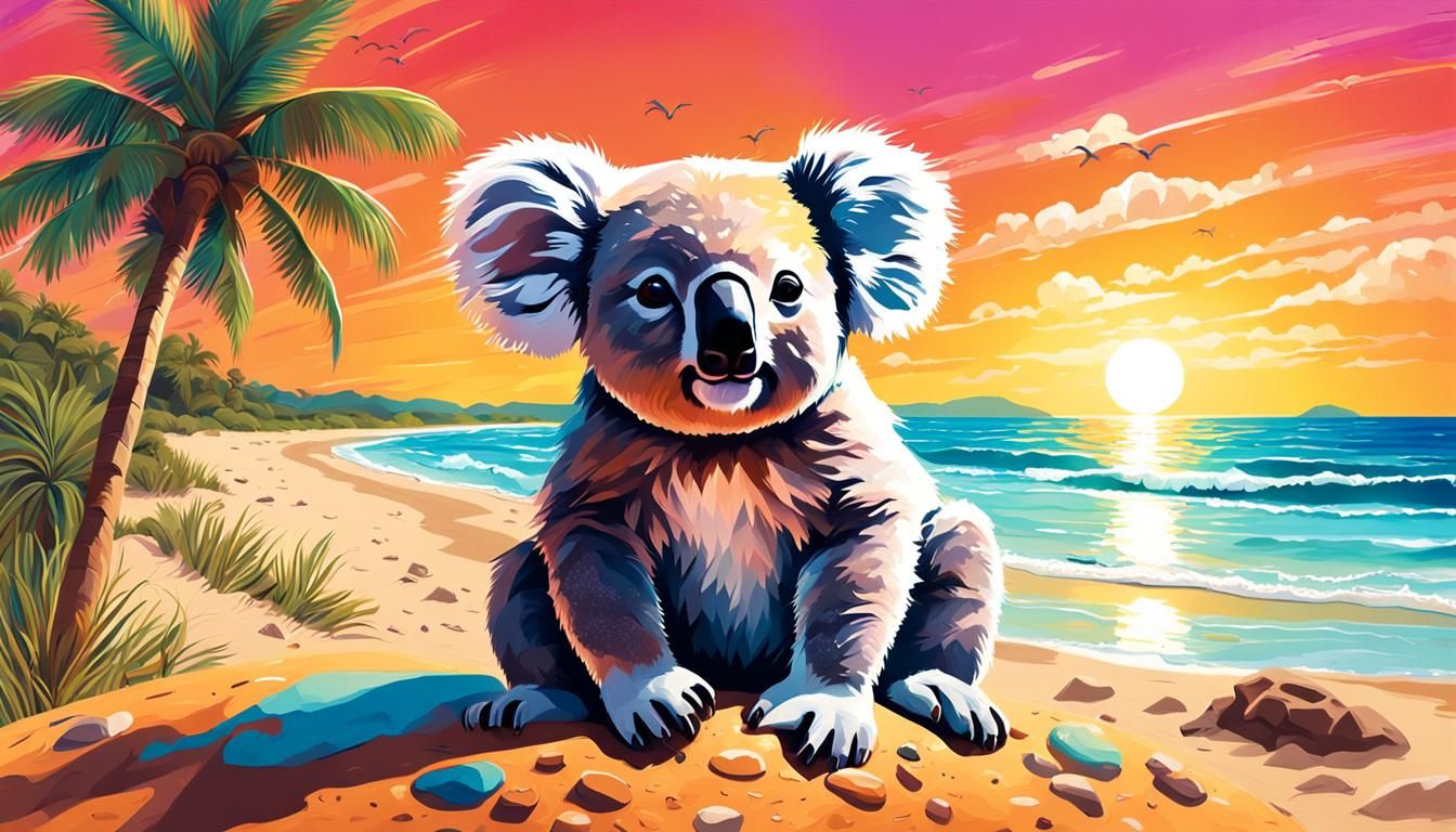 Koala Watching Ocean Waves on Australian Beach