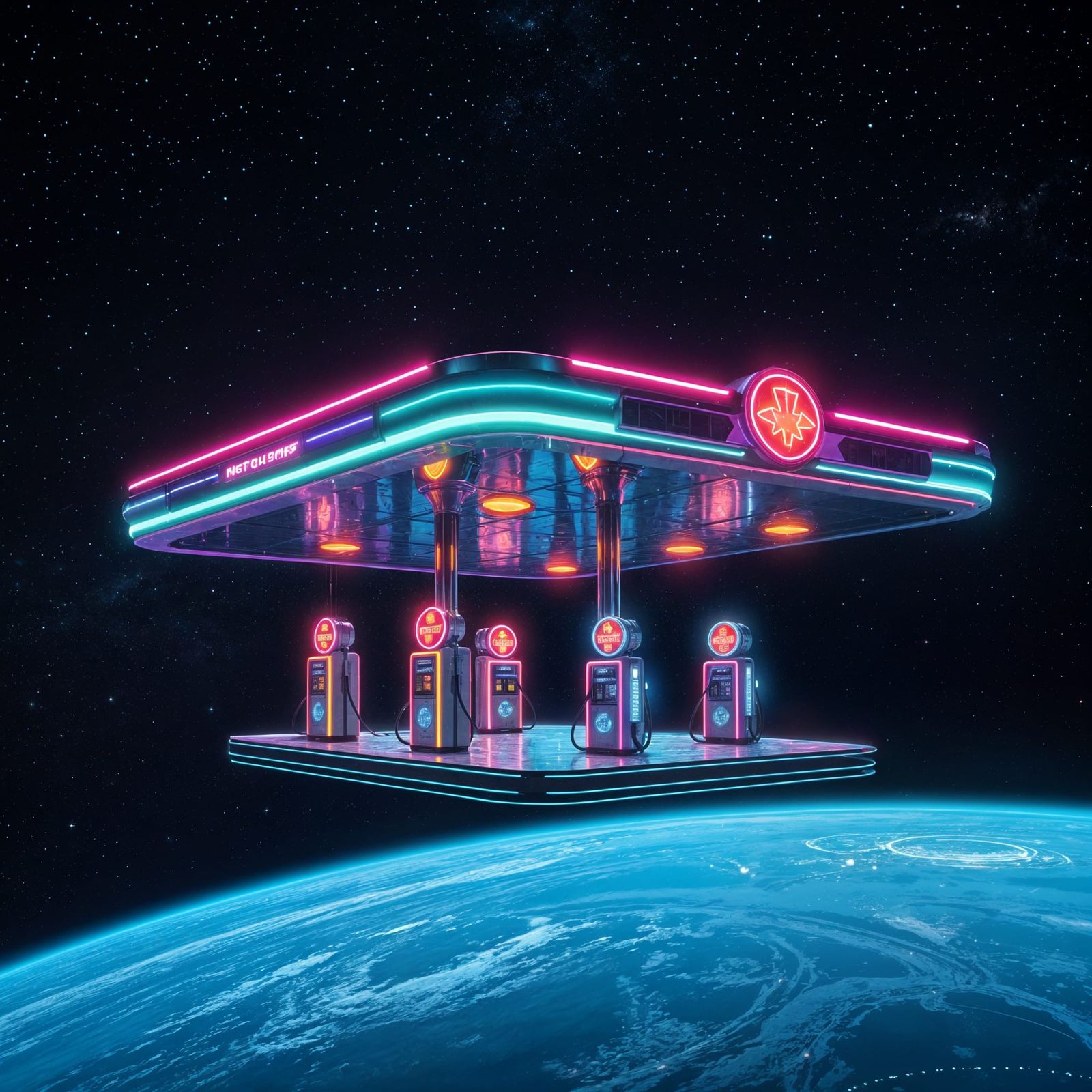 Surreal Alien Gas Station in Space