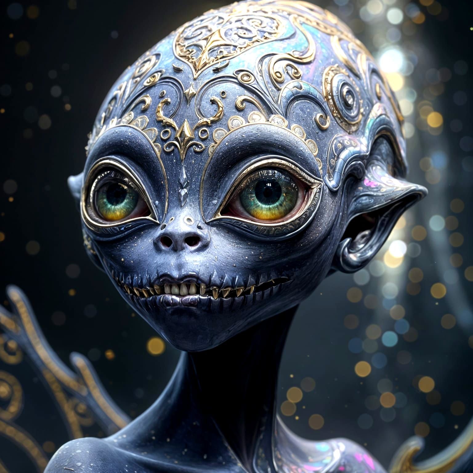 Majestic Alien Goddess with Iridescent Blue Skin and Golden ...
