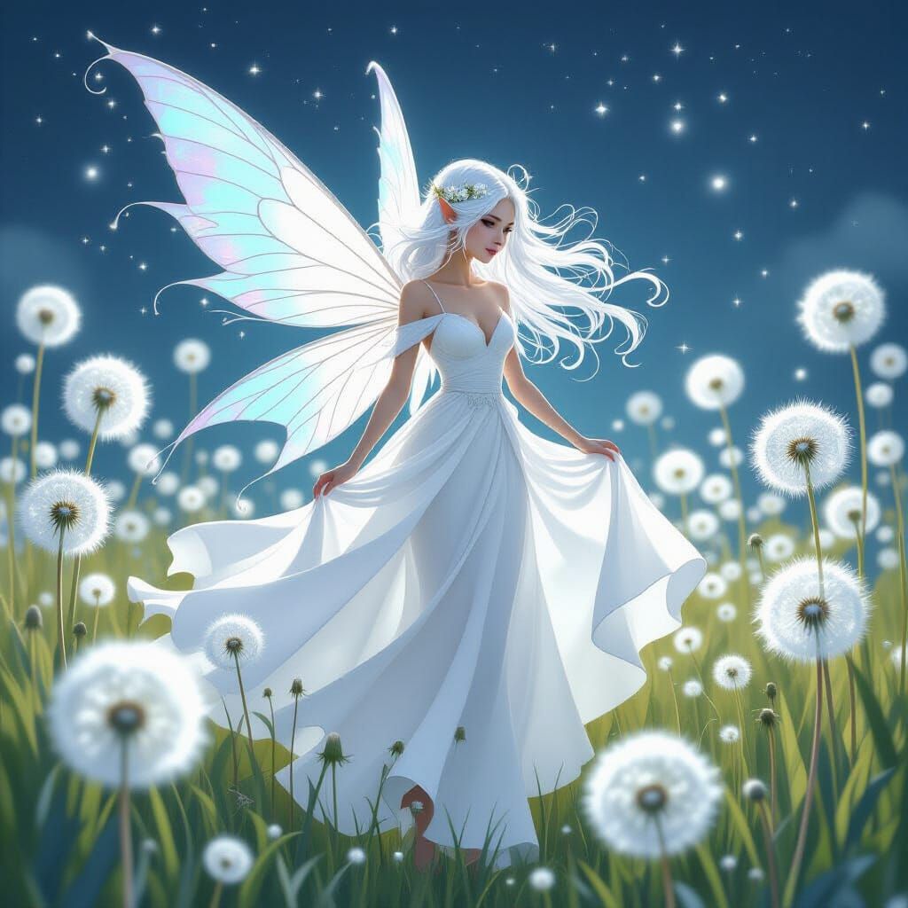 Ethereal Fairy with Moonlight Hair in Dreamscape