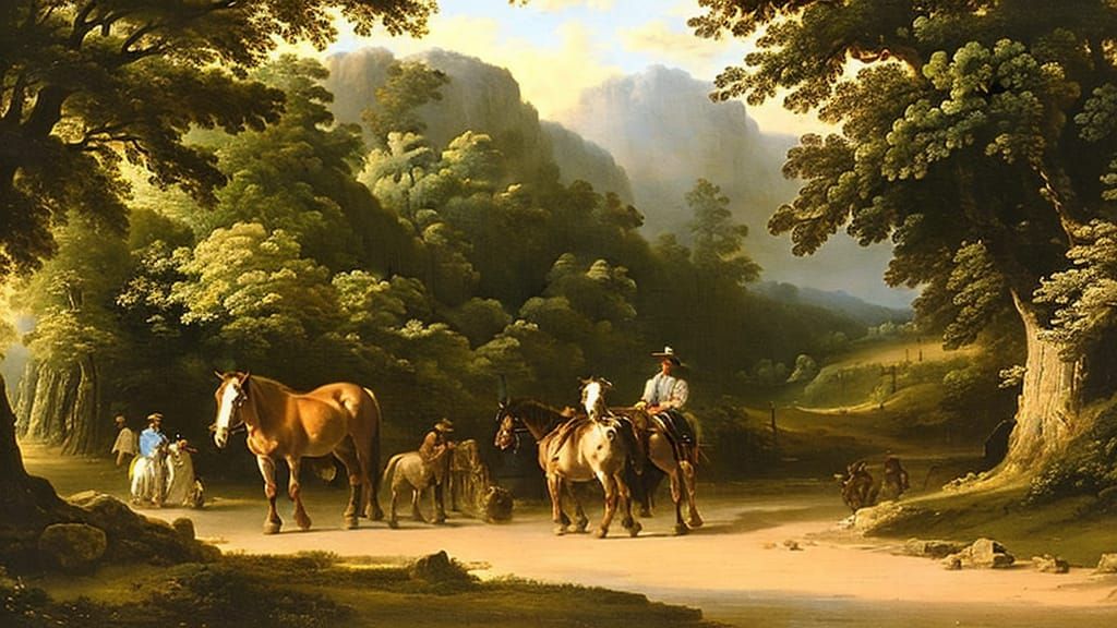 Picturesque Village Landscape in Asher Brown Durand Style