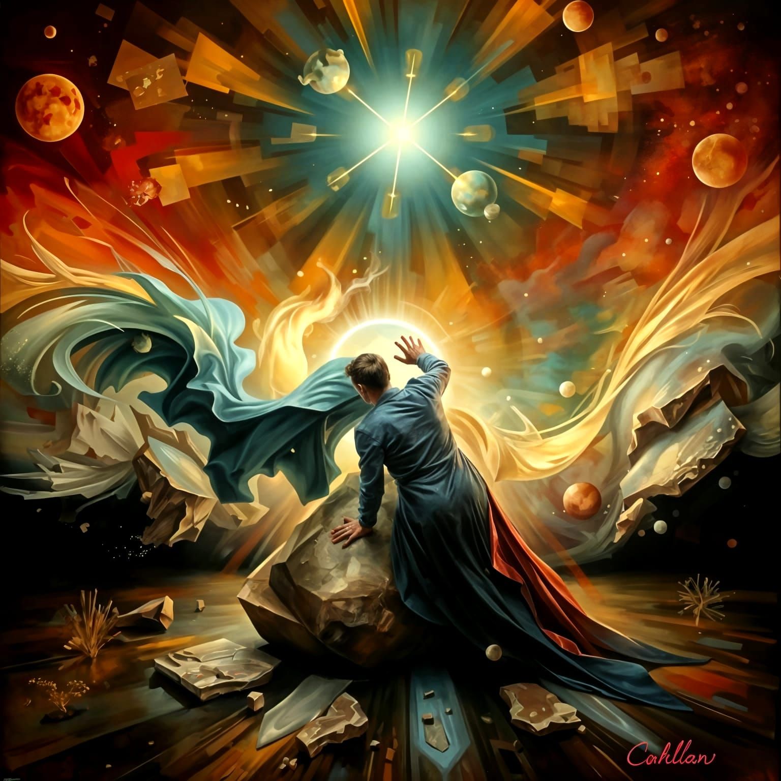 abstract art. immovable object vs unstoppable force.