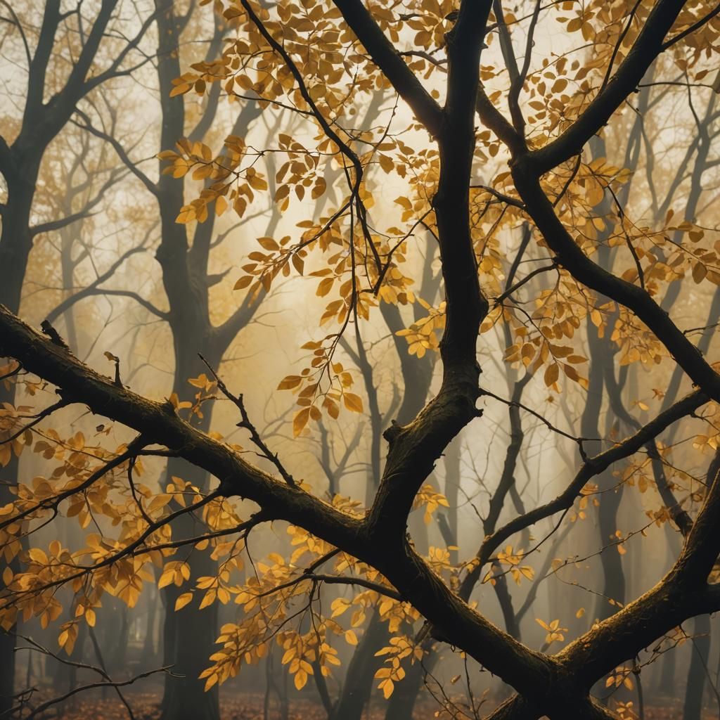 Mystical Autumn Scene with Yellow Symbol