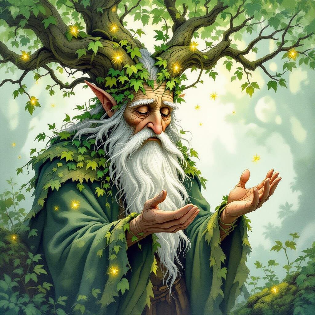 Ancient Tree Spirit in Watercolor Style
