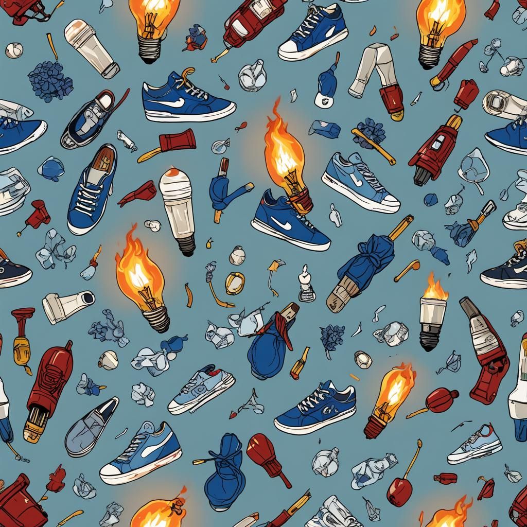 Surreal Still Life with Burning Sneakers and Yacht