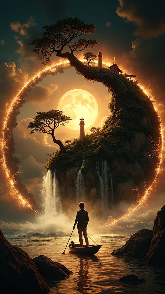 Surreal Yin Yang Stargate with Cloud Waterfalls