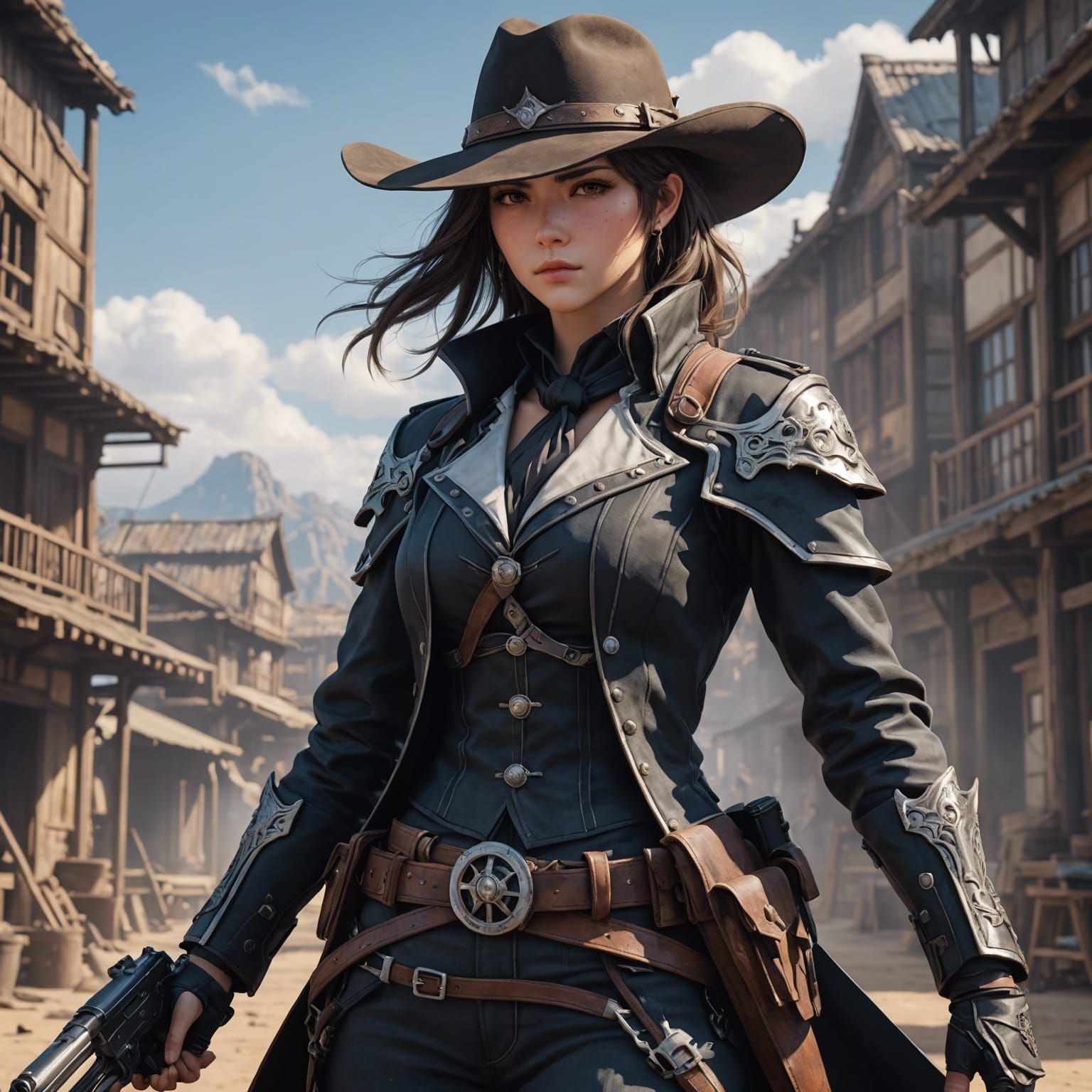 Detailed 3D Anime Gunslinger Concept Art