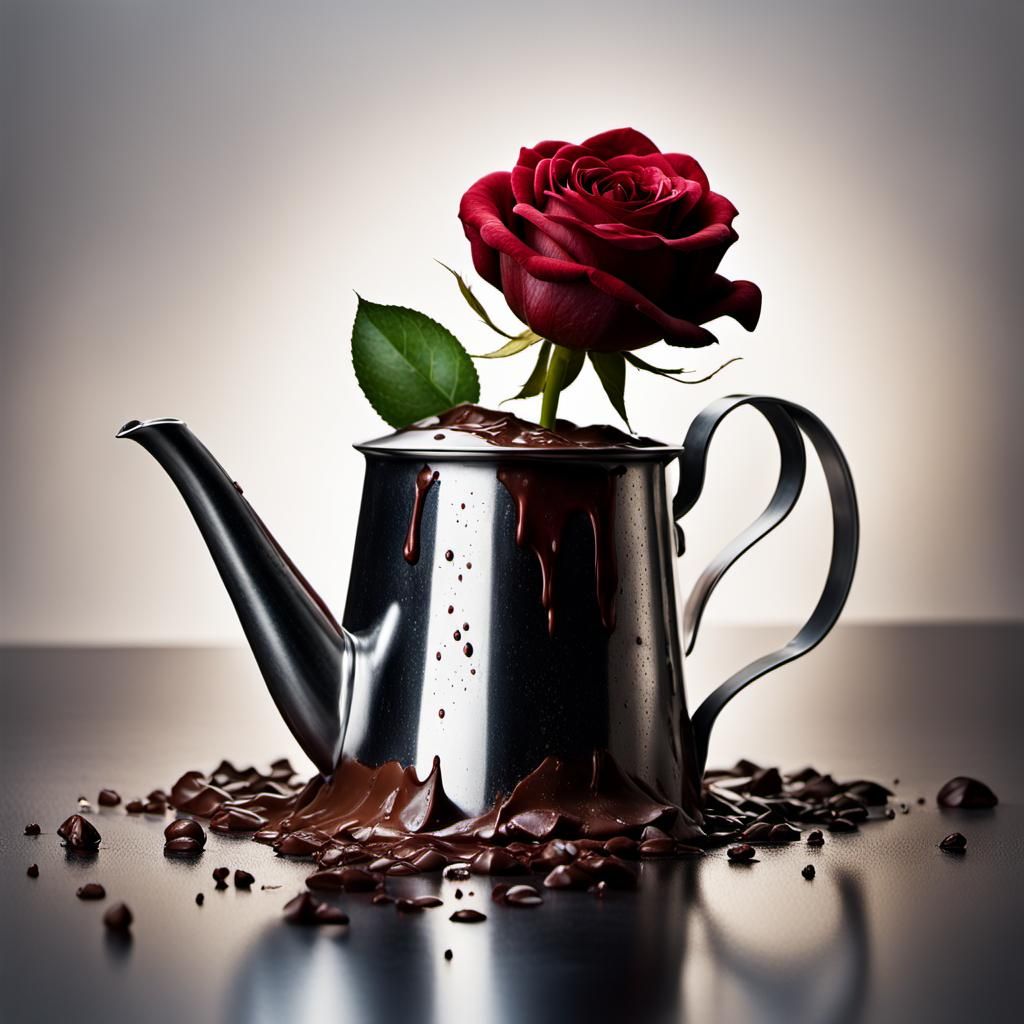 Chocolate Rain on a Red Rose Bud