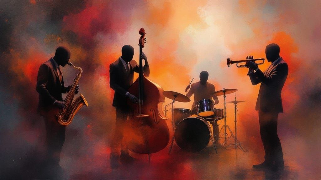 Ethereal Jazz Club Scene in Vibrant Watercolor