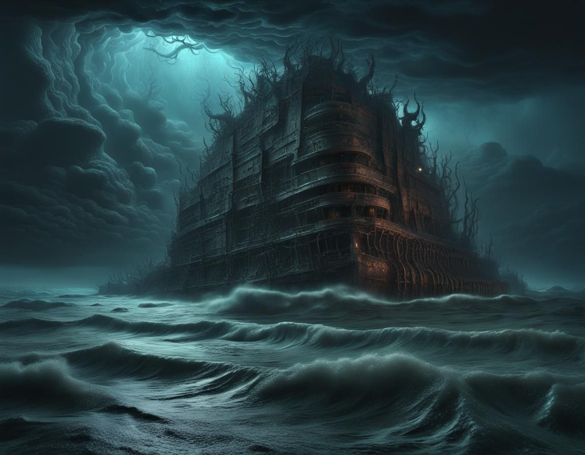 Stormy Sea of the Dead: A Beksinski-Inspired Nightmare