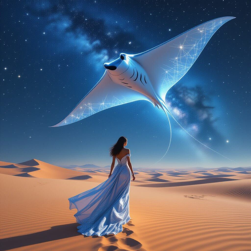Woman in Stardust Desert with Manta Ray Spirit