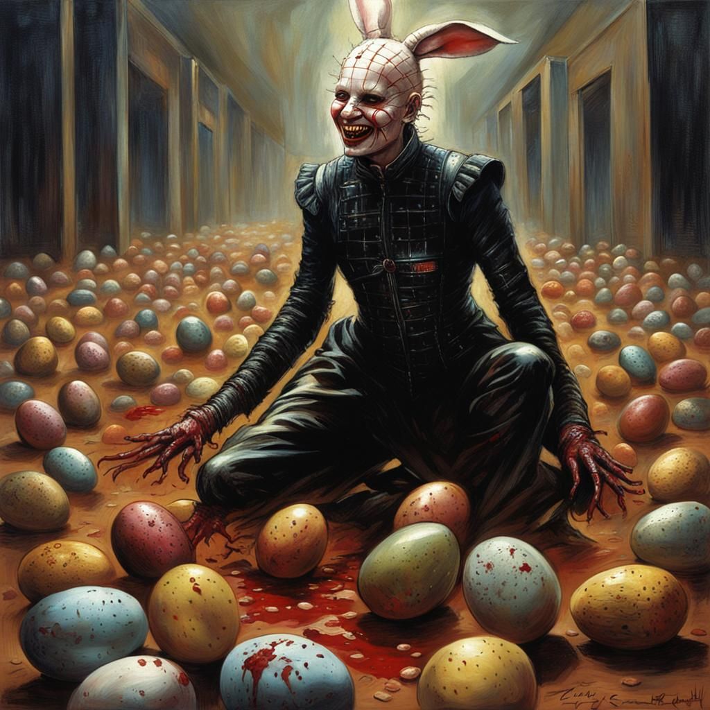Female Pinhead Laughing, Dragging Easter Bunny to Hell