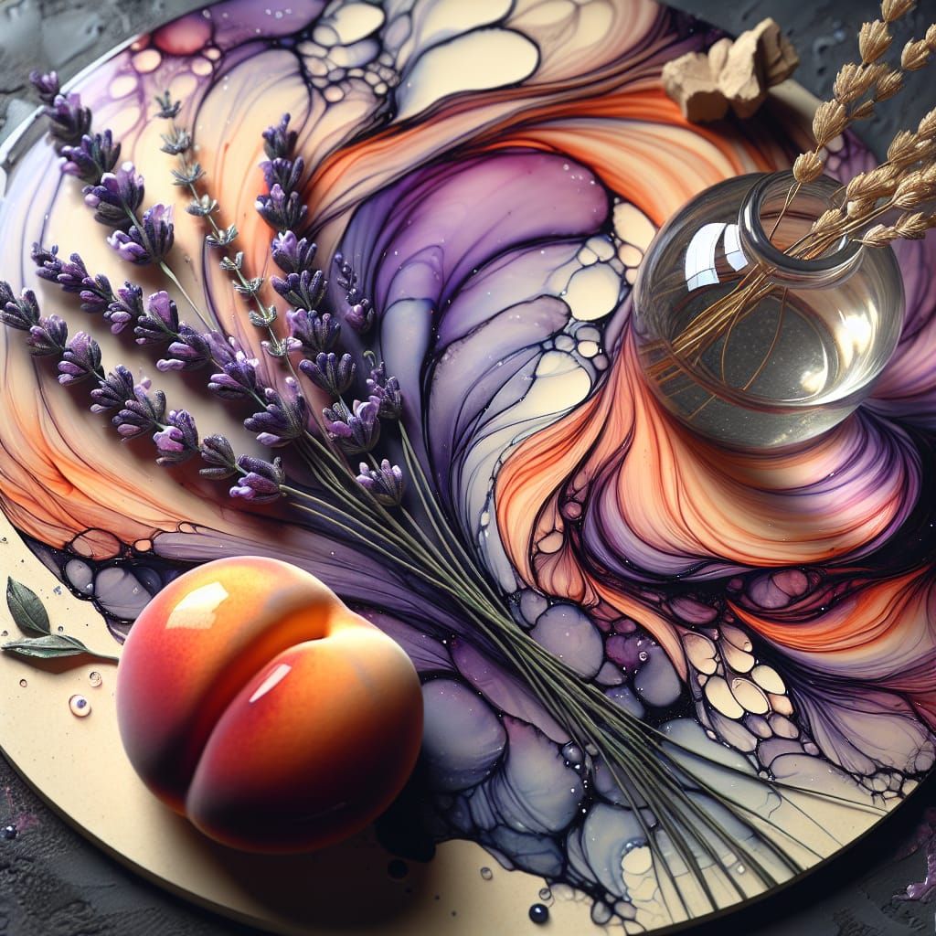 Lavender and Peach Diorama in Ebru Art Style