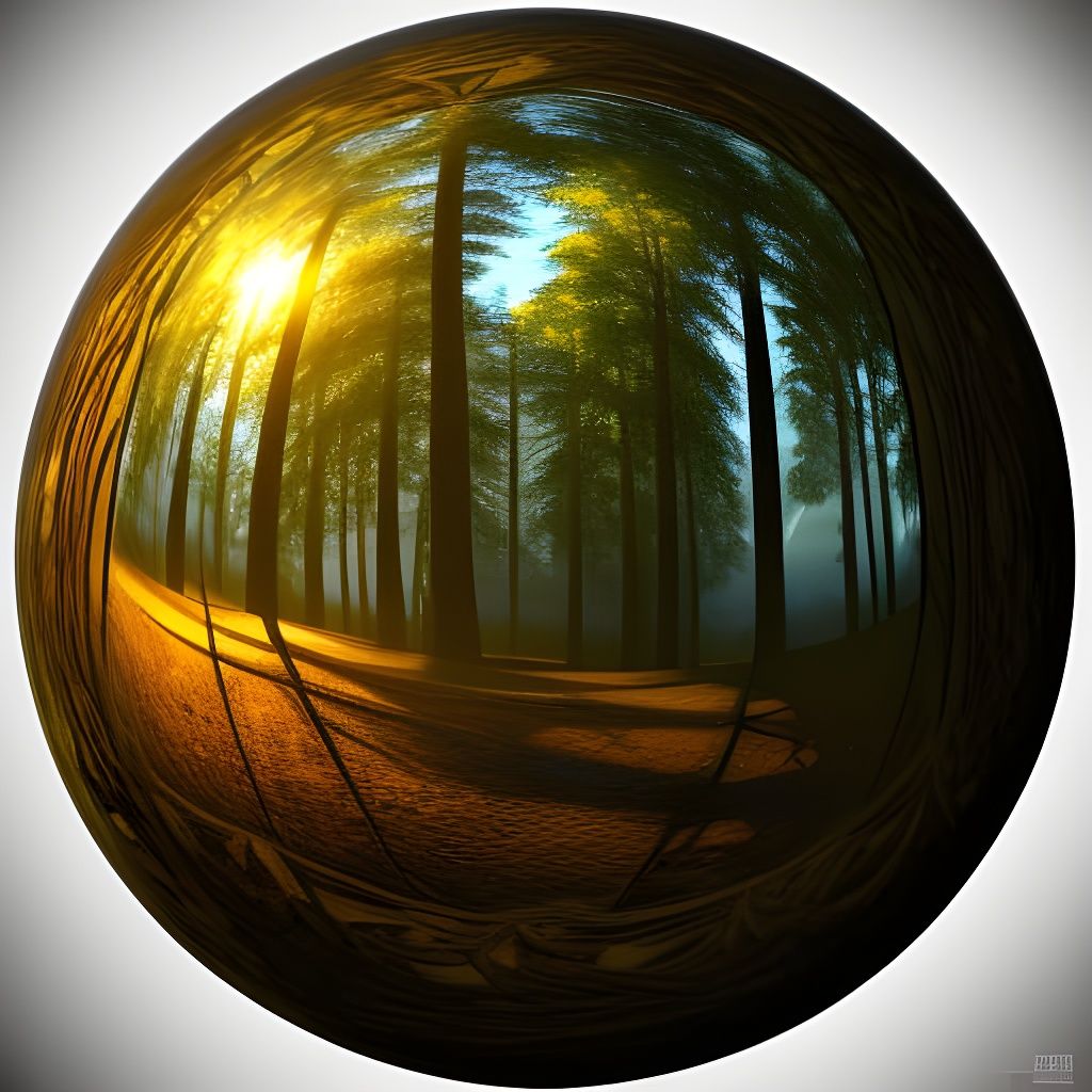 Mystical Orb Reflects a Forested Mountain Landscape