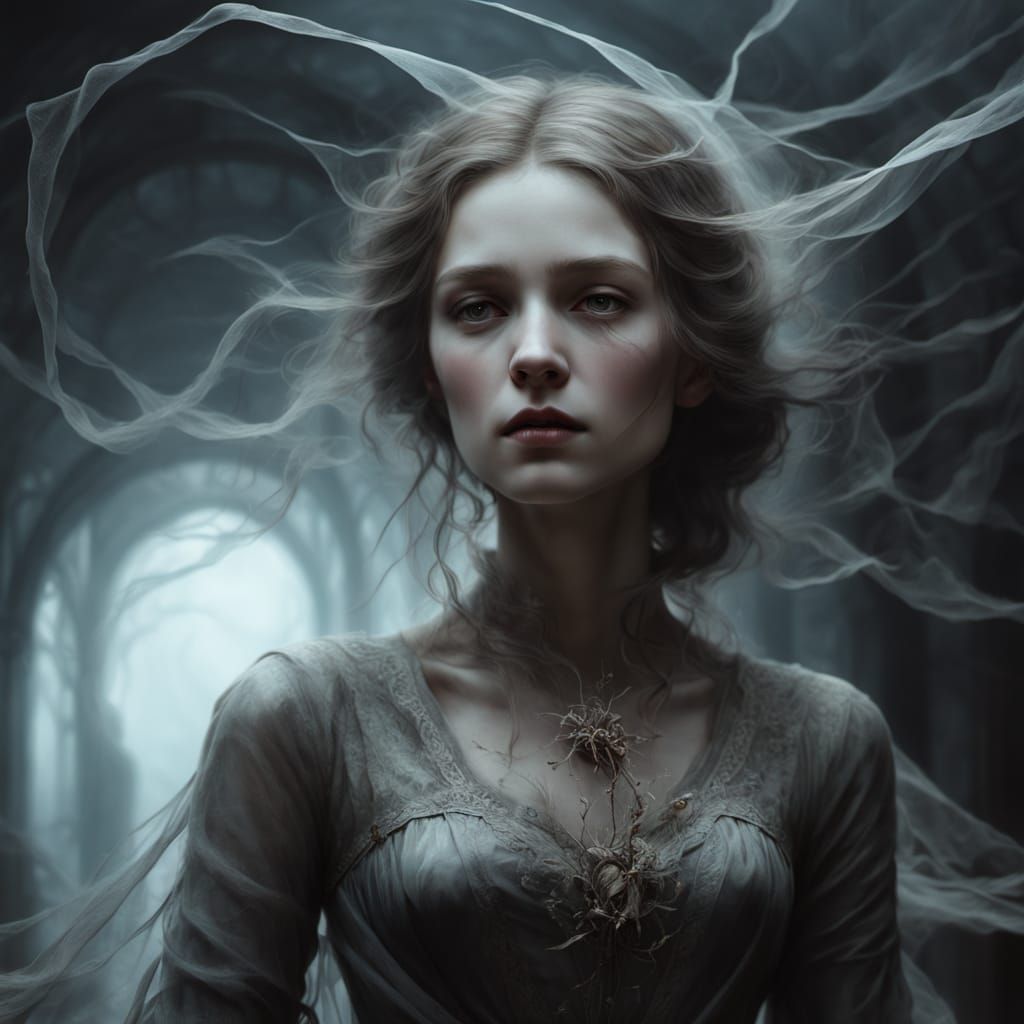 Ethereal Woman in Gossamer Gown, Soft Focus