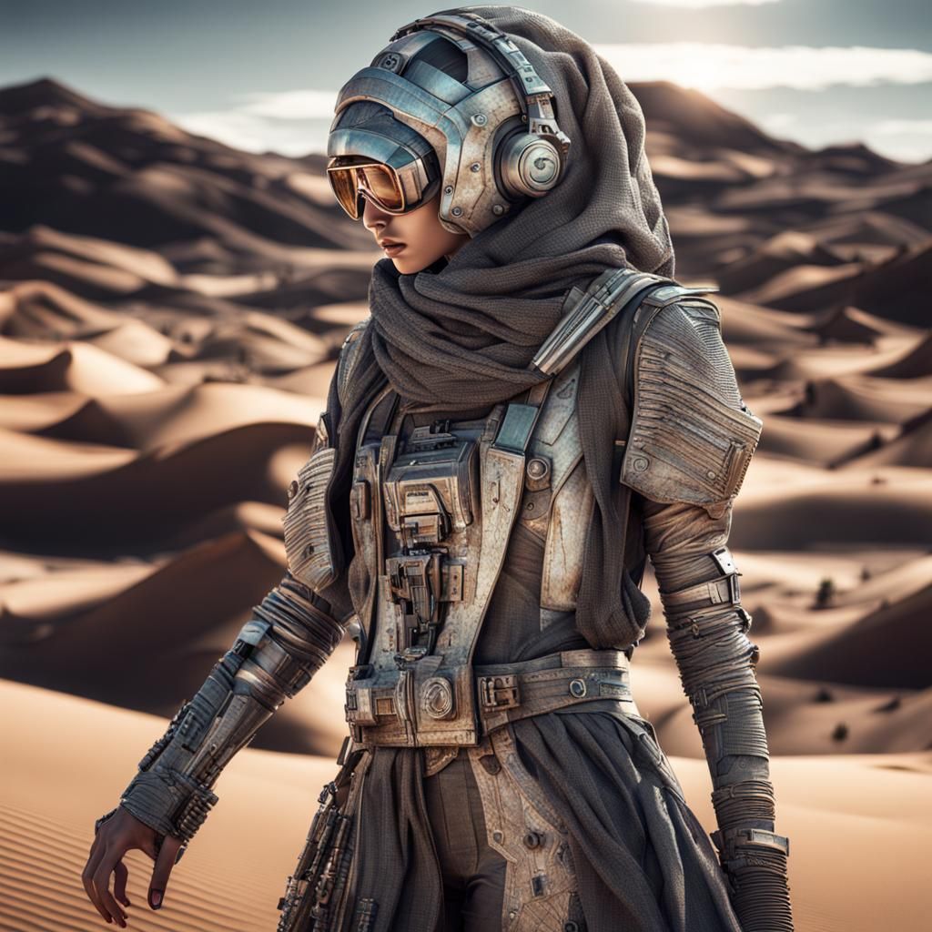 Futuristic Distressed Desert Fashion Outfit in HDR