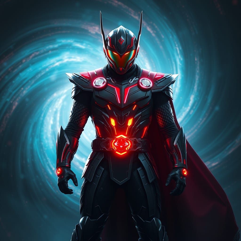 Armored Hero in Mystical Aurora