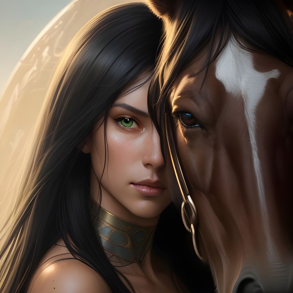 Woman and Horse Portrait in Hyperrealistic Style