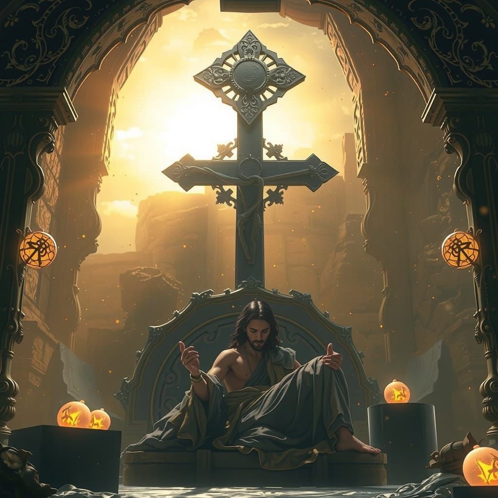 Mourning Christ, Ancient Tomb, Somber Atmosphere