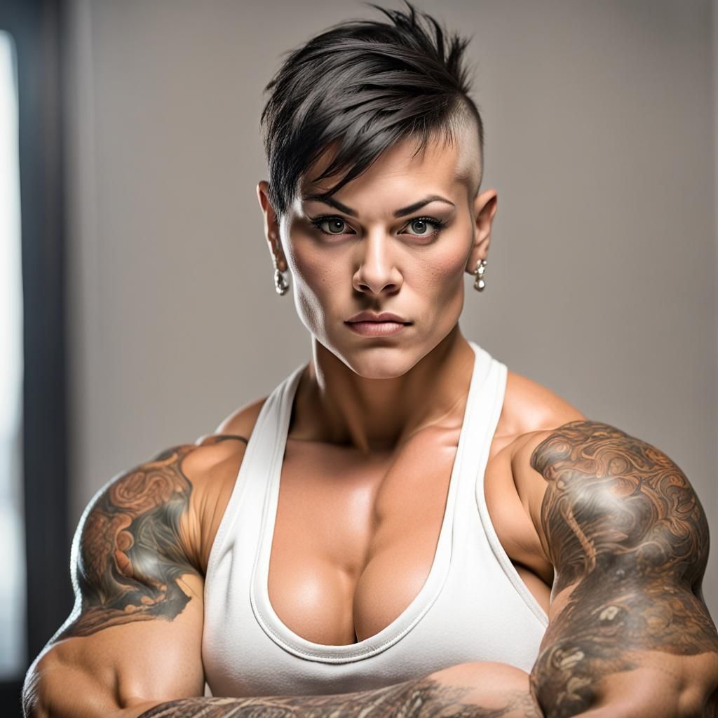 Heroic Portrait of a Muscular Female Boxer