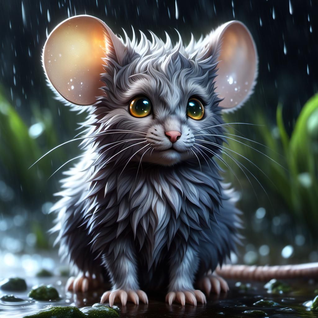 sad mouse at rain