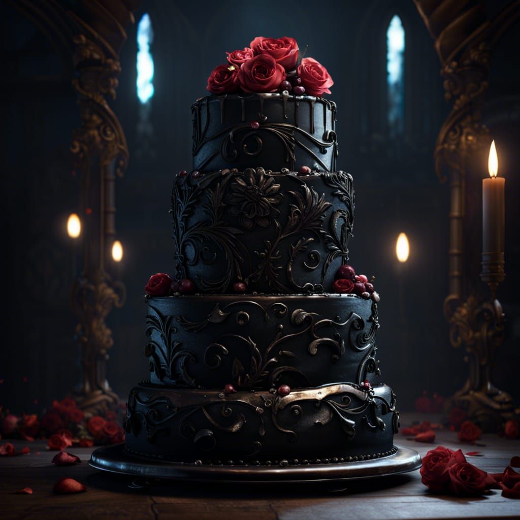 Dark Fantasy Wedding Cake in 8K Resolution