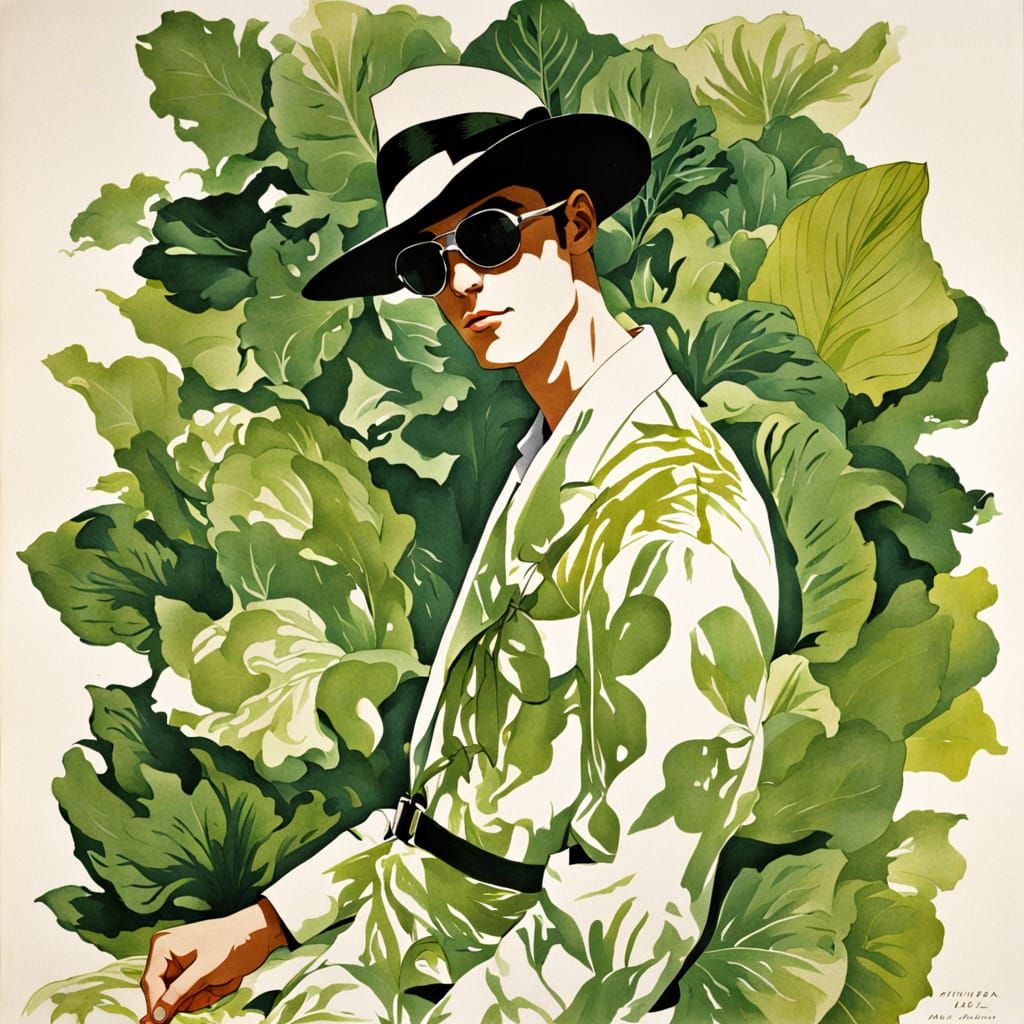 Man in Minimalistic Salad Leaf Dress in Summer