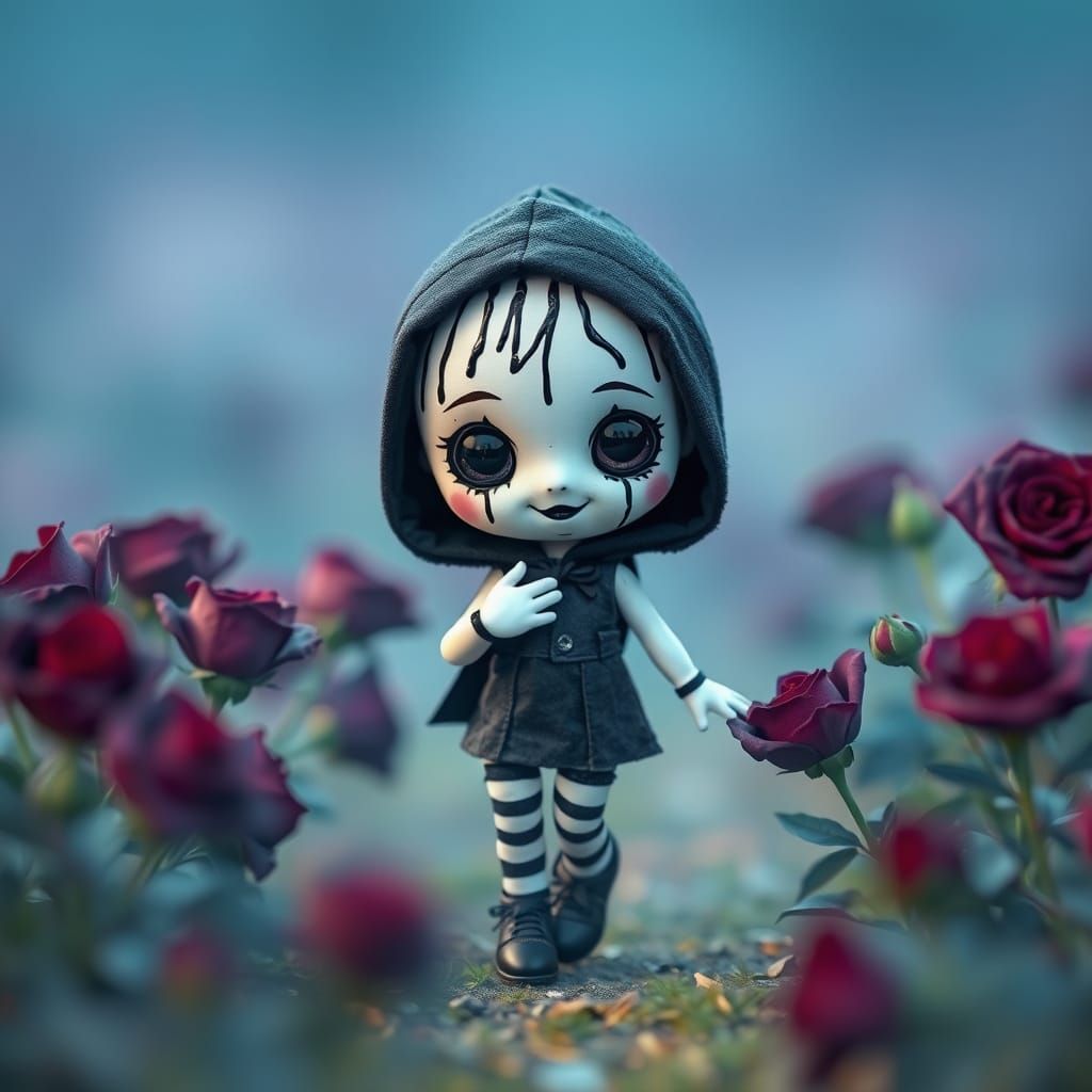 Adorable Chibi Mime Doll in Rose Field