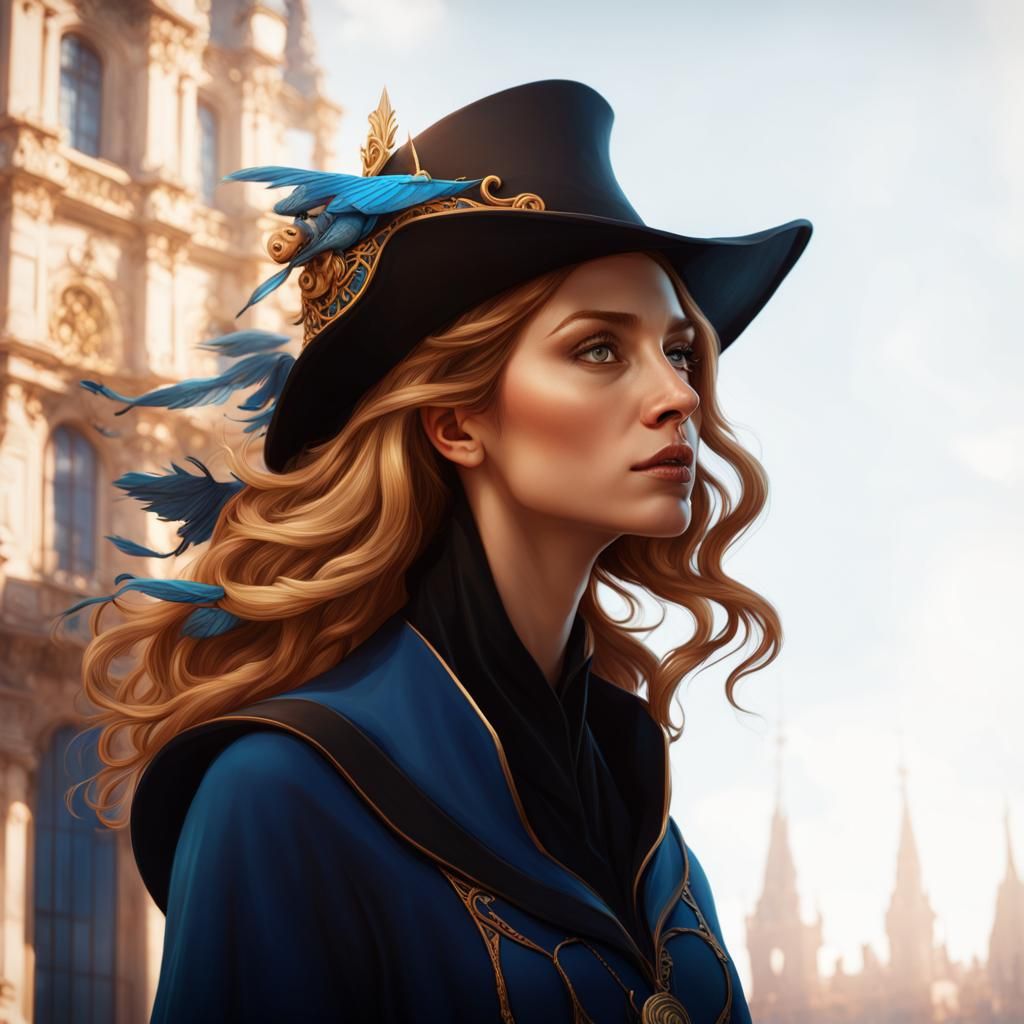 Beautiful Ravenclaw Witch Portrait in Art Nouveau Style