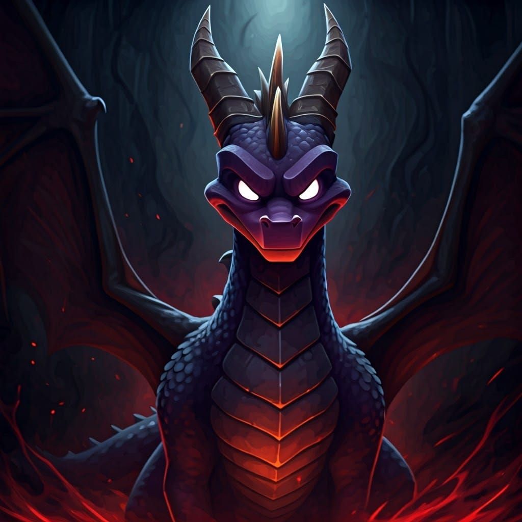 Ethereal Dark Fantasy Art of Malevolent Spyro in Obsidian Sc...