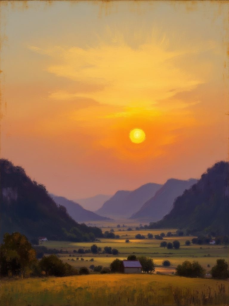 Turner-esque Sublime Landscape Painting with Golden Light