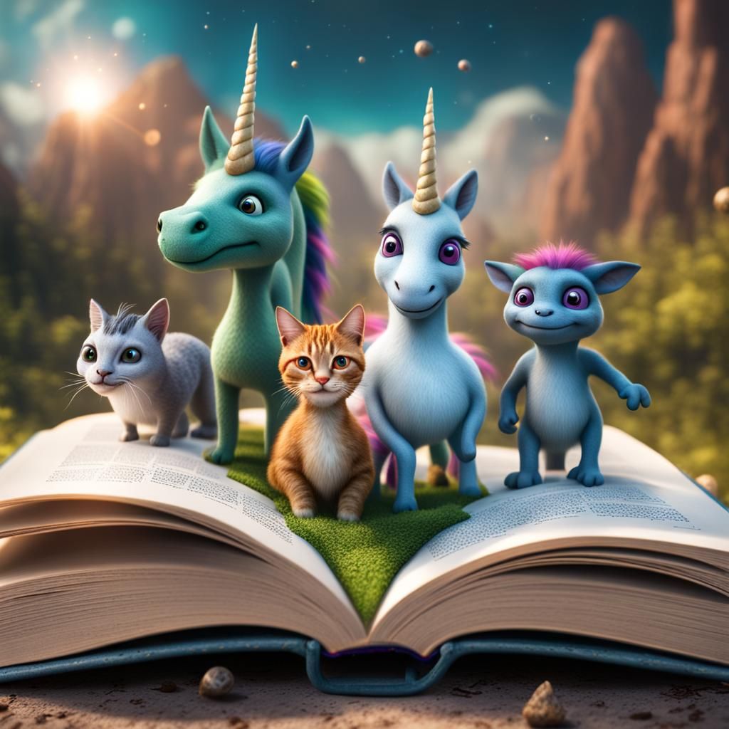 Fantasy Adventure Book with Unicorns and Aliens