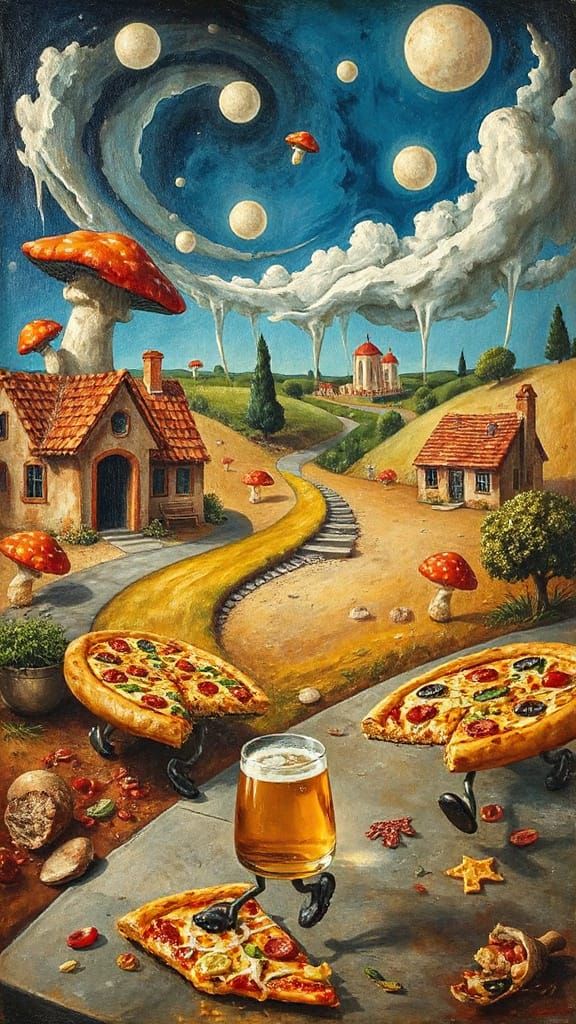 Surreal Pizza World with Running Pizzas