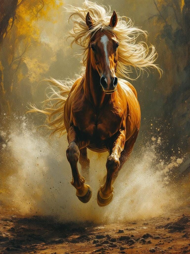 Horse Running Free: Magical Realism with Golden Light