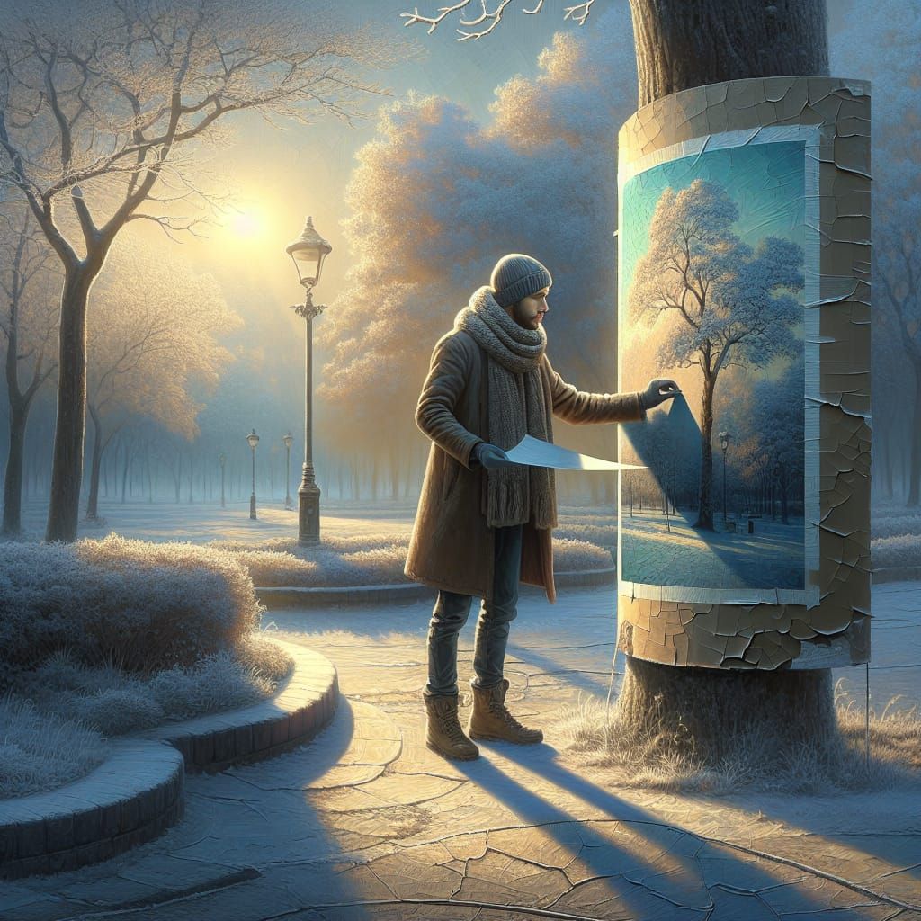 Winter Morning Poster, Smalt on Plaster Style