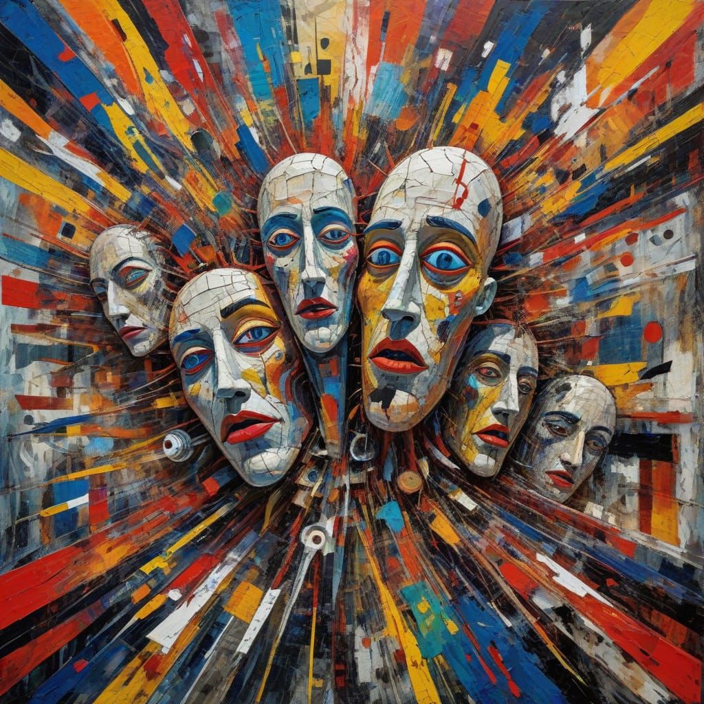 Distorted Cityscape with Expressionist Figures