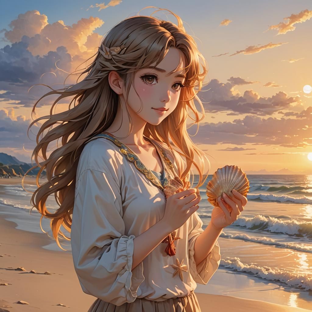 Girl at a Beach Sunset