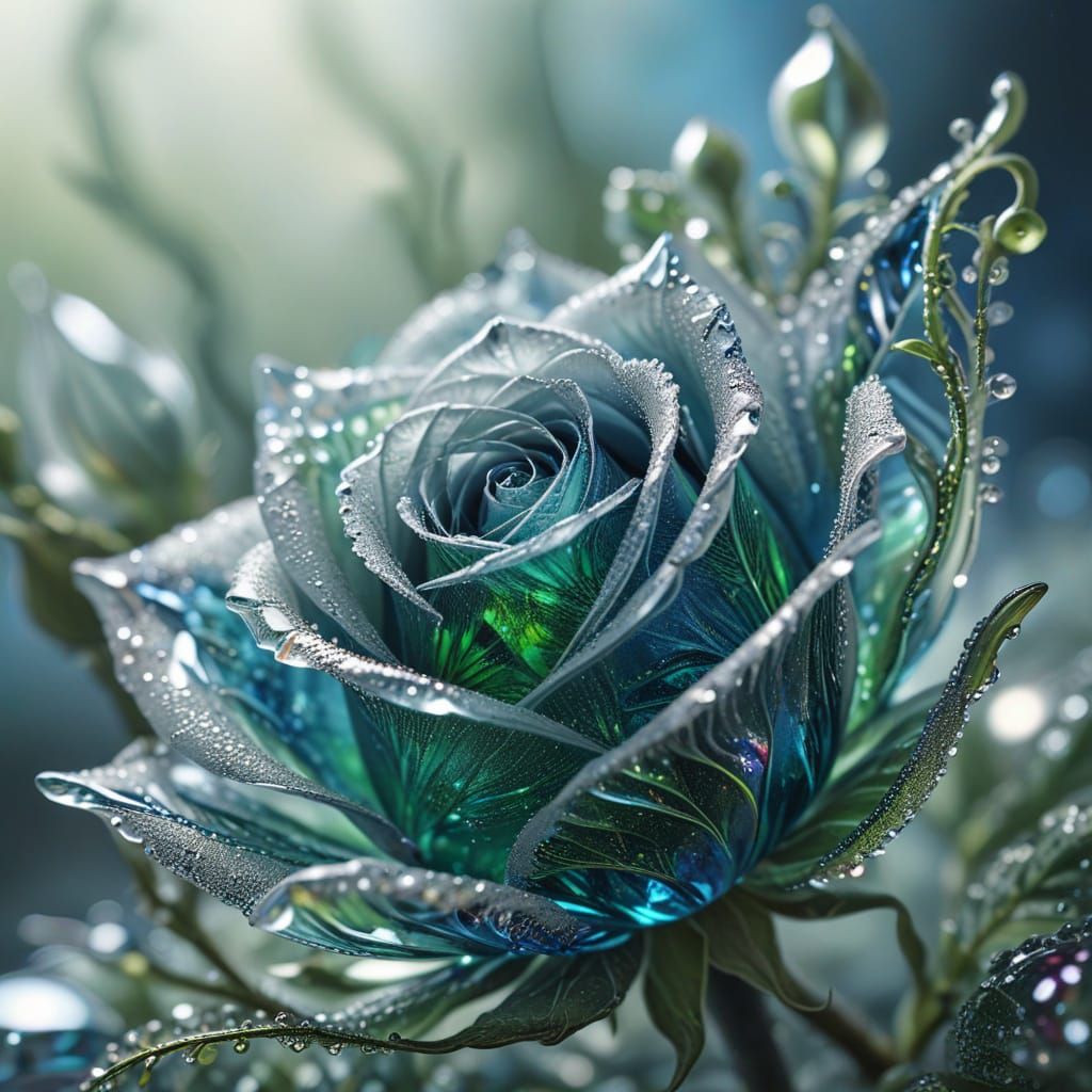 Ethereal Rose in Shimmering Glass Tendrils