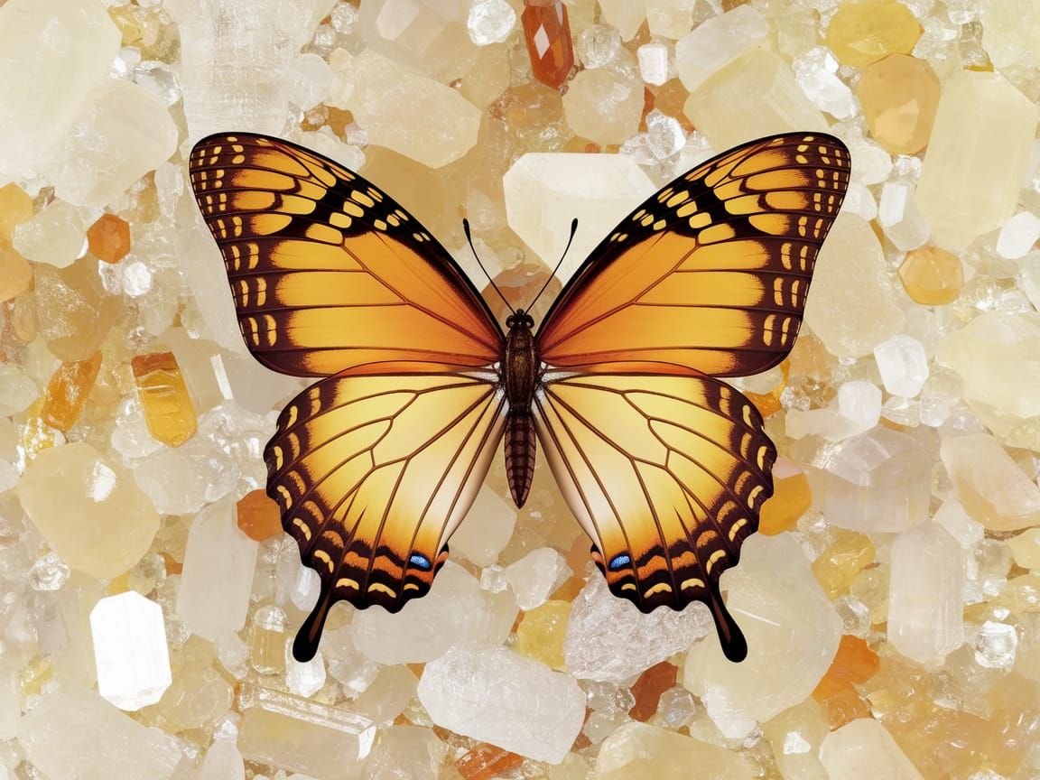 Translucent Amber Butterfly on Gemstone Background