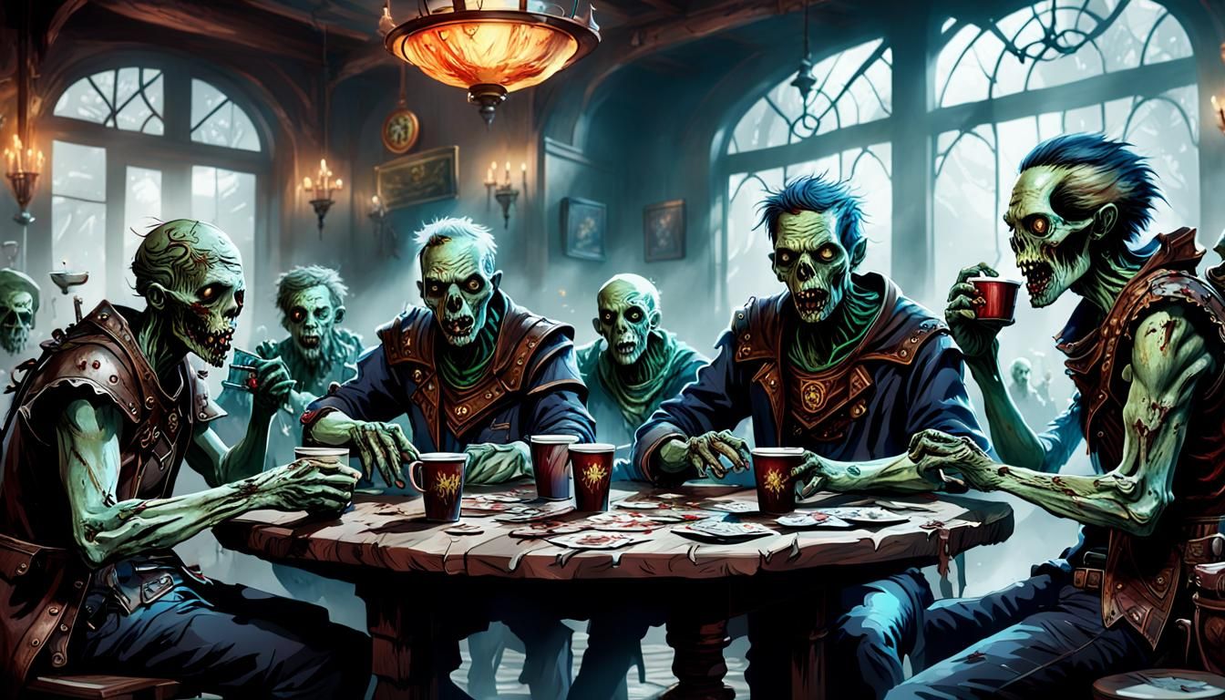 Zombies Play Magic: The Gathering - Fantasy Concept Art