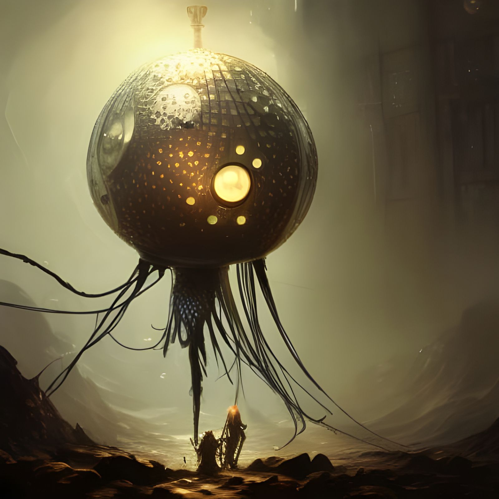 Clockwork Jellyfish Weapon Wizard: Dark Fantasy Art