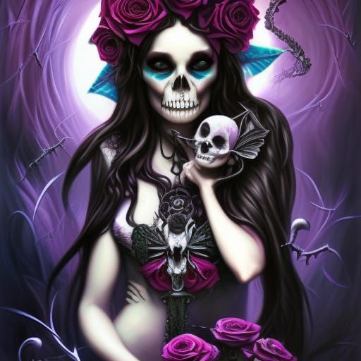 Photorealistic Fairy Skull with Crown of Thorns