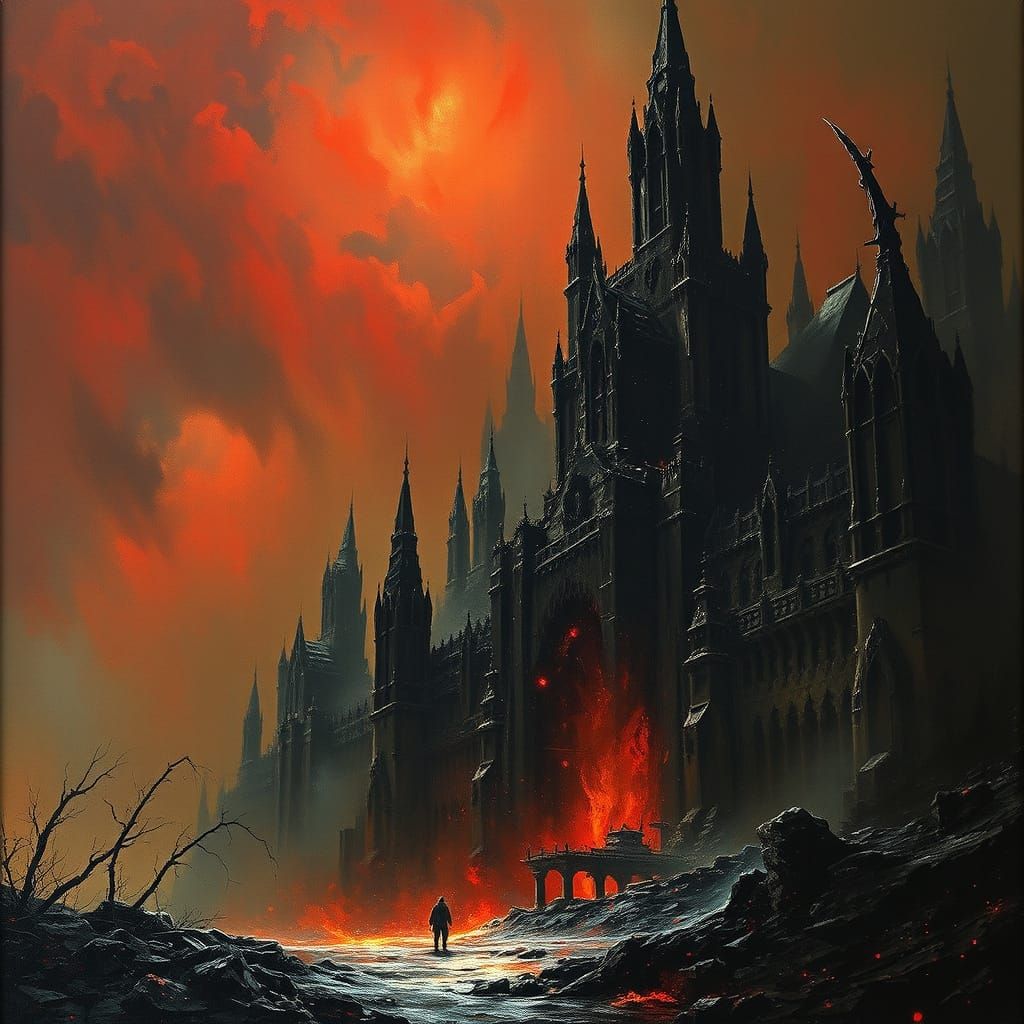 Horrific Hellgate Scene in Gothic Horror Style
