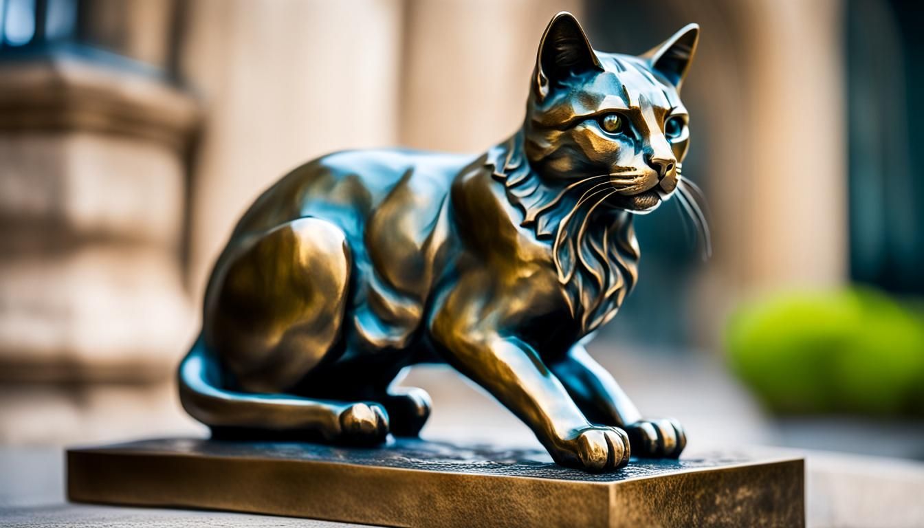 Renaissance Bronze Cat Statue in Natural Lighting