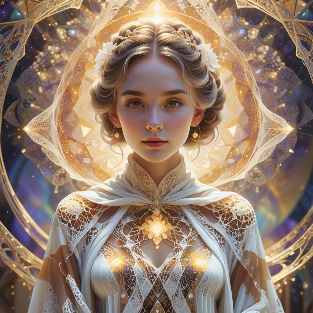 Ethereal Woman in Pixel Art with Fractal Details