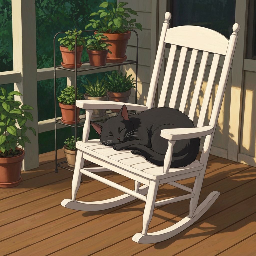 Lazy Cat Napping in Sunlit Rocking Chair