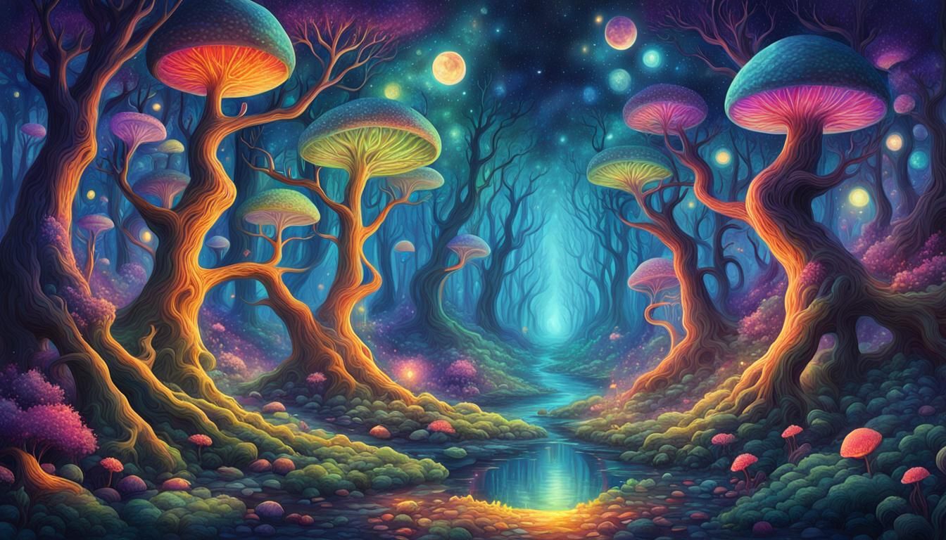 Psychedelic Liminal Space Forest of Enlightenment