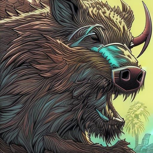Techno Boar Comic Book Art Portrait